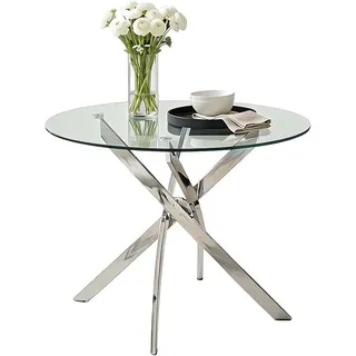 Esstisch Rund, Runder Esstisch für 2-4 Personen, Holz 80 cm Tisch, Gartentisch wetterfest, Küchentisch Esszimmertisch, für Esszimmer, Küche, Wohnzimmer, Gärten und Balkon (Glas)