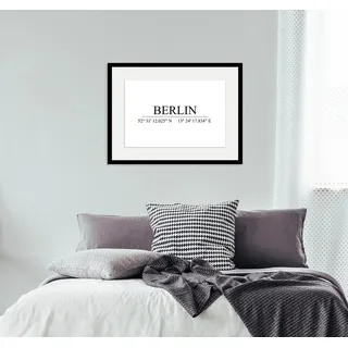 Queence »BERLIN« Berlin Deutschland Schwarz-Weiß Stadt Städte 1 Stk. tlg. HD Premium Poster-Druck inkl. Holzrahmen,