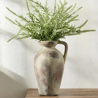 porcer 24,6 cm Antike Keramikvase Mit Griff - Terrakotta, Boho-Dekor, Bauernhaus-Stil, Rustikale Vase für Heimdekoration, Wohnzimmer, Eingangsbereich, Hochzeit - Used-Design, Grau