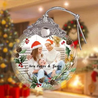 Personalisierte Weihnachtsanhänger aus Glas mit Foto und Text, Weihnachtsbaumschmuck Anhänger Selbst Gestalten Weihnachtsdeko Kristalle 2D Weihnachtskugeln für Weihnachtsbaum Feiertag Party Deko