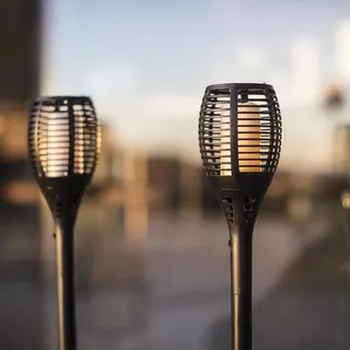 Solarleuchte Fackel , LED Flammeneffekt, H 80 cm, Warmweiß, Schwarz Kunststoff-Harz - Schwarz