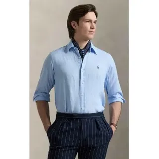 Polo Ralph Lauren für Herren. 710966294008 Maßgeschneidertes Leinenhemd blau (XS), Lässig, Klassisch, Langarm