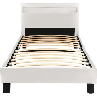 HOME DELUXE - LED Bett ASTRO - Weiß, 90 x 200 cm - Inkl. Lattenrost I Polsterbett Design Bett inkl. Beleuchtung - Weiß