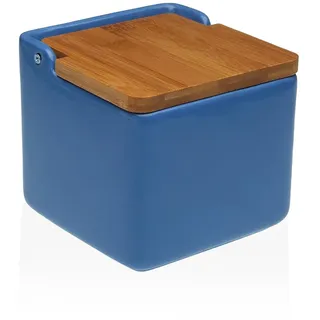 DRW Salzstreuer aus Keramik, blau, mit Deckel, 11,5 x 12,2 x 12,2 cm