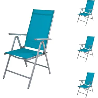 4er Set Garten Klappstuhl Aluminium - Textilen Silbergrau/Petrol - Grau, Petrol