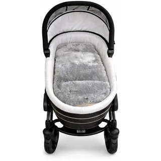 Naturasan Universal Merino Lammfell Sitzauflage, Lammfell Kinderwagen Einlage, Sitzeinlage für Buggy, Babyschale, Babybett, Kindersitz etc. gerade Passform, ca 73 x 35 cm, Liner - 01, Grau
