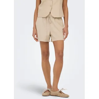 Shorts ONLY "ONLGOA MW LIN BL PULL-UP SHORTS CC PNT", Damen, Gr. XS (34), N-Gr, oxford tan, Web, Obermaterial: 70% Viskose, 30% Leinen, unifarben, regular fit kurz, Hosen Shorts, mit Leinen