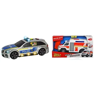 Dickie Toys - Mercedes-AMG E 43 – 30 cm großes Polizeiauto, motorisiert, ab 3 Jahre & - Medical Responder – 30 cm großer Rettungswagen mit Trage, Licht und Sound, Heckklappe zum Öffnen,ab 3 Jahre