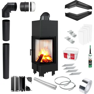KRATKI MBN Rechter Kaminofen 10 kW Ø200 Set für Montage - Schwarz
