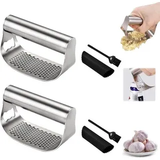 Ibenzoa® Edelstahl-Knoblauchpresse mit ergonomischem Griff und Flaschenöffner – vielseitig für Knoblauch, Ingwer, Nüsse, Samen & Gewürze - Silber