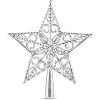 Stern Silber Christbaumspitze Baumspitze Spitze Aufstecker für Tannenbaum Tannenbaumspitze Weihnachtsbaum Weihnachten (Stern-Ornament-Silber)