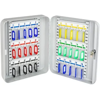 HMF 13030-07 Schlüsselkasten abschließbar, Schlüsselschrank groß | 30 Haken | 30 x 24 x 7,5 cm | Lichtgrau