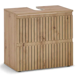 BASIC by Balculina AUSTIN Badezimmer Waschbeckenunterschrank in Artisan Eiche Optik, Wildeiche Optik FSC-zertifiziert - Bad Unterschrank Badezimmerschrank mit Unterflurauszug,