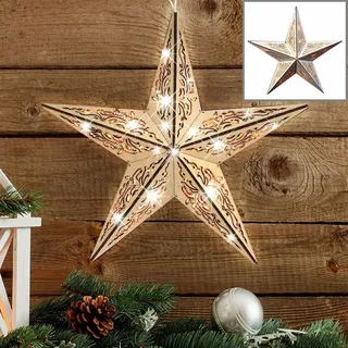Weihnachtsstern aus Holz mit 15 LED Warmweiß Weihnachten Deko Beleuchtung Licht