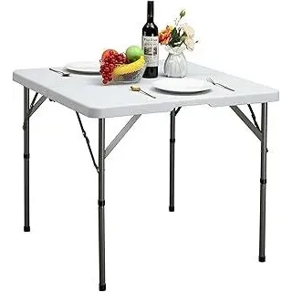 HollyHOME Klapptisch Quadratisch 87cm Campingtisch Klappbar Tisch Wetterfest Gartentisch Balkontisch Tragbarer Klapptisch Esstisch für Küche BBQ Catering Party, Weiß