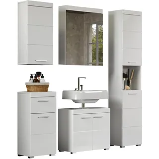 trendteam smart living - Amanda - Badezimmer Komplettset (WBU + Spiegelschrank + Standschrank + Hochschrank + Hängeschrank) - Weiß/Weiß Hochglanz - (BxHxT) 163 x 190 x 34 cm - Kratzfest