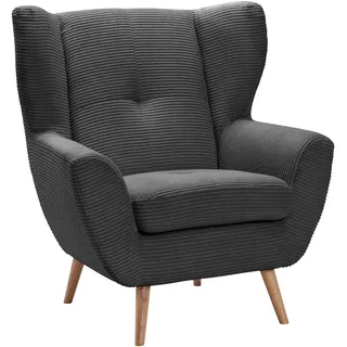 Stylife Ohrensessel , Anthrazit , Textil , Eiche , vollmassiv , 90x102x90 cm , Stoffauswahl , Wohnzimmer, Sessel, Ohrensessel