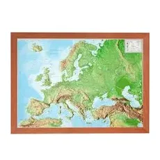 Georelief 3D Reliefkarte Europa - mit braunem Holzrahmen - klein