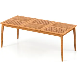 KOMFOTTEU Gartentisch mit 5 cm Schirmloch, Esstisch aus Akazienholz, Holztisch für 4/6/8 Personen, Terrassentisch für Garten, Hinterhof, Veranda - Naturbelassen