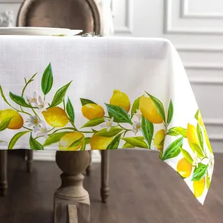 ARTABLE Rechteckige Frühlingstischdecke, Bedruckt, Zitrone, Vintage-Blumenmuster, Tischdecke für Ostern, Picknick, Outdoor, Zuhause, Urlaub, Lange Esszimmer, Küche, Zitrone, 152,4 x 213,3 cm