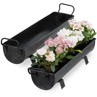 Relaxdays 2xBLUMENKASTEN , Anthrazit , Metall , 61x16.5x14 cm , Dekoration, Blumen & Blumentöpfe, Übertöpfe