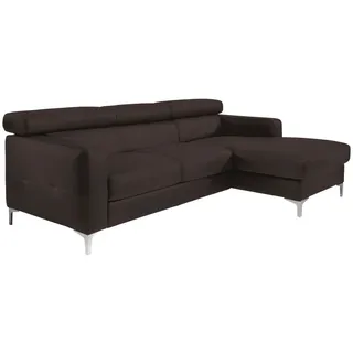 Livetastic Ecksofa , Dunkelbraun , Metall , Echtleder , Rindleder , Ottomane rechts, L-Form , 226x169 cm , Made in Eu , seitenverkehrt erhältlich, Armteil links, Armteil rechts , Wohnzimmer, Sofas & Couches, Wohnlandschaften, Ecksofas