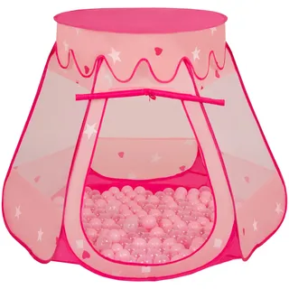 Selonis baby spielzelt mit plastikbällen zelt 105x90cm/200 bälle plastikkugel kinder, pink:puderrosa-transparent