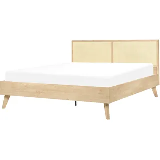 Beliani Bett Heller Holzfarbton Kopfteil Wiener Geflecht Lattenrost 160x200 cm