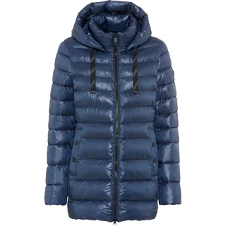 Steppjacke FUCHS SCHMITT "Steppjacke", Damen, Gr. 50, blau (marine), Web, Obermaterial: 100% Polyester. Wattierung: 100% Polyester, clean, unifarben, regular fit lang, Rundhals, eingesetzt gerader Abschluss, Jacken Steppjacke, mit Kapuze