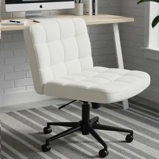 Clevich Bürostuhl Ohne Armlehne, Breiter Schneidersitz Stuhl für Schneidersitz Ergonomischer Höhenverstellbar Criss Cross Chair fur Home Office, Arbeitszimmer, Schminken, Schlafzimmer (Sherpa, Weiß)