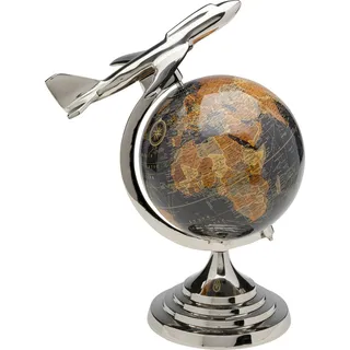 Kare Design Deko Objekt Globe Top Plane, Mehrfarbig, Wohnaccessoire, Globus, Flugzeug, Aluminiumgestell, 39x31x24 cm (H/B/T)