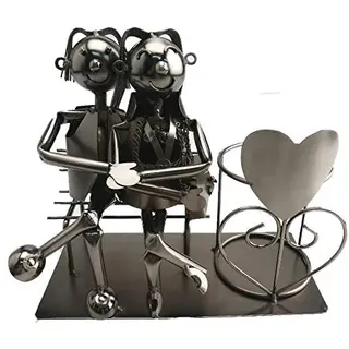 ITO Electronics Liebespaar auf Bank Flaschenhalter sitzend Hochzeit Geschenk Herz Weinflaschenhalter Weinständer, 24 x 11 x 21 cm