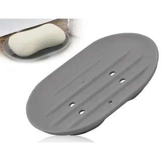 KAPSING Seifenschale Silikon, Ovale Seifenschale Silikon mit Ablauf, Seifenablage rutschfest und Robust, Seife Schale für Badezimmer Dusche Küche Zähler(Grau)