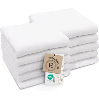 ZOLLNER 10er Set Handtücher in 50x100 cm - Baumwolle - hochwertiges Zwirnfrottier - in weiß - Hotelqualität - Oeko Tex® Zertifiziert