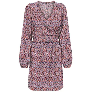 ONLY Damen Onlnova Life Vis L/S Siri Dress Kleid, Red Orange/AOP:591 Soul, Medium