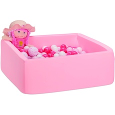Relaxdays Bällebad mit 200 Bällen, Schaumstoff Bällebecken eckig, Kinder Bällchenbad, Bällepool HBT: 30x80x80 cm, rosa