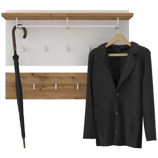 CARO-Möbel Wandgarderobe Bilbao 90 x 60 x 30 cm Eiche/Weiß