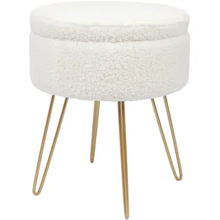 Harbour Housewares 1x Creme/Gold H46 x D37cm Runden Bouclé-Fußhocker mit Stauraum - Wohnzimmer Schminktisch Fußbank Ottomane Sitzpuff Stuhl Sitz