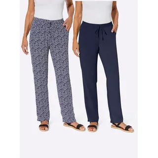 Schlupfhose CLASSIC BASICS, Damen, Gr. 42, Normalgrößen, blau (marine, marine, weiß, bedruckt), 100% Polyester, geblümt, gemustert, unifarben, lang, Hosen Schlupfhose