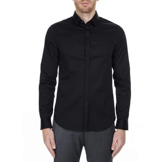 Armani Exchange Herren Smart Stretch Satin Freizeithemd, Schwarz, L