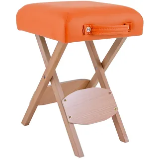 QUIRUMED Klapphocker aus Holz mit Sitz, orange gepolstert, vielseitig einsetzbar, Beistelltisch, Fußstütze, Kunstleder, transportabel, bis 100 kg, 33 x 33 x 48