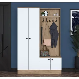 Skye Decor, P6 - M11 - 2389, Hallenstand, Nussbaum, 100 % MELAMINBESCHICHTETE SPANPLATTEN, 119,6 x 37,5 x 182,8 cm - Braun, Weiß