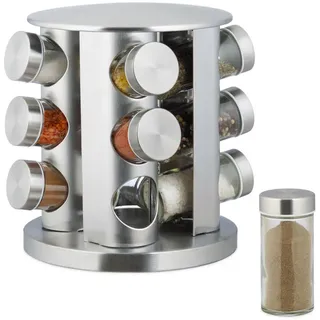 Relaxdays Gewürzregal , Multicolor , Metall, Glas , 19.5x21x19.5 cm , Küchenzubehör, Vorratsbehälter, Gewürzgläser