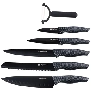 Alpina 6 teiliges Messer-Set Brot, Fleisch, Allzweck, Schäler und Santoku-Messer 6-tlg. Schwarz