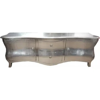 Casa Padrino Barock Kommode Fernsehschrank Sideboard Silber 170 x 60 x 50 cm - Handgefertigtes Massivholz Unikat - Silber