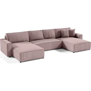 MEBLITO Ecksofa Big Sofa Eckcouch mit Schlaffunktion Bento U Form Couch Sofagarnitur Poso 27 - Schmutziges Rosa - Rosa