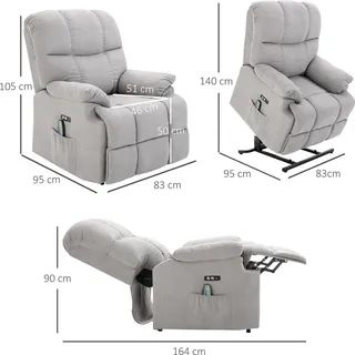 Massagesessel mit Aufstehhilfe Relaxsessel Fernsehsessel mit Wärmefunktion verstellbarer Winkel USB Fernbedienung Kurzplüsch Grau 83x95x105 cm - Grau