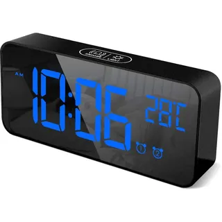 HOMVILLA Wecker Digital mit Große LED Temperaturanzeige, Digitaler Wecker mit Dual Alarm, Snooze, 4 Stufen Einstellbarer Helligkeitsdimmer und 10 Musik für Nachttisch Schlafzimmer