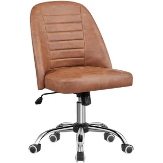 Yaheetech Bürostuhl ohne Armlehne Schreibtischstuhl Drehstuhl mit Rollen ergonomischer Schreibtischsessel höhenverstellbar Arbeitshocker Schminkstuhl Kunstleder Retro-Brown