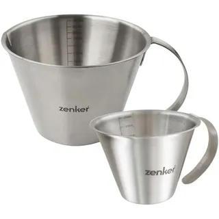 Zenker 9943250 Duo Messbecher mit Skala, Messbecher für Flüssigkeiten, Messbecher, Backglas, Edelstahl, Silber, 250 ml, 1000 ml